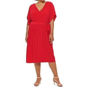 Tommy Hilfiger-Women’s Red Fit and Flare Tea Length Dress